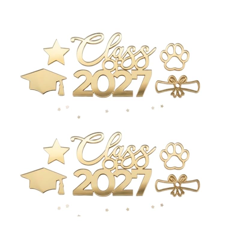 Mirror Gold Graduation Cap & Diploma Acrylic Cutouts Set - Class of 2027, 10 pcs Variation of Mirror Gold / 10PCS