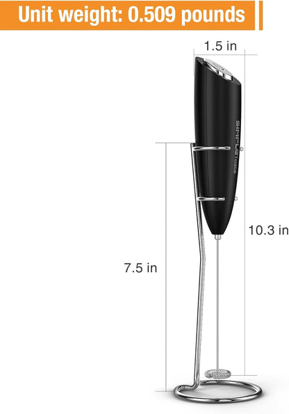 SIMPLETASTE Handheld Electric Milk Frother - Stainless Steel Whisk for Cappuccino & Latte | Black with Stand