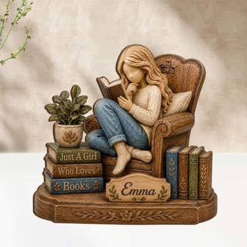 Personalized Girl Who Loves Books Wooden Block - Book Lover Shelf Decor - Book 02