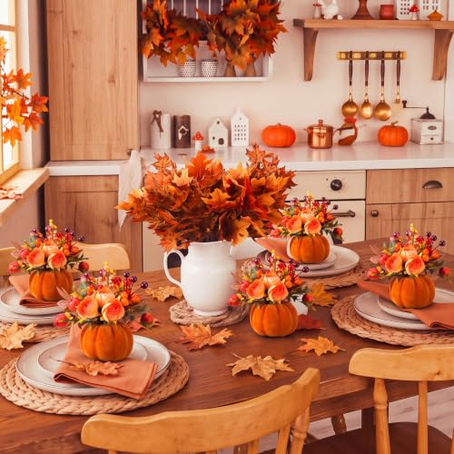 Fall Harvest Artificial Pumpkin Flower Centerpieces - Set of 6