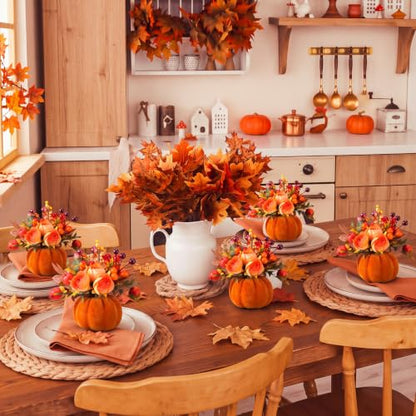 Fall Harvest Artificial Pumpkin Flower Centerpieces - Set of 6
