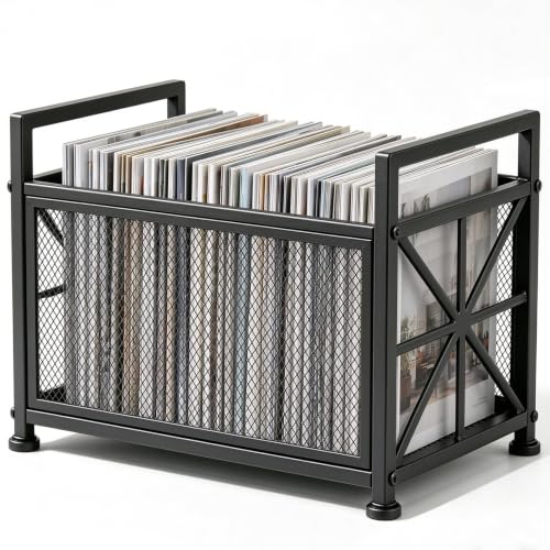 Large Black Metal Magazine Holder - Floor Standing Mesh Storage Basket - Office & Home Organization - Variation: Metallic Black / Large