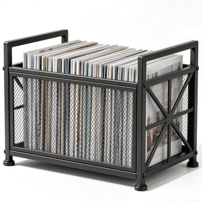 Large Black Metal Magazine Holder - Floor Standing Mesh Storage Basket - Office & Home Organization - Variation: Metallic Black / Large