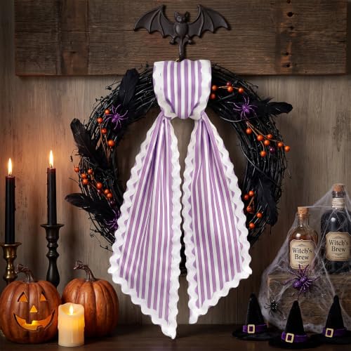 Christmas Wreath Sash Purple White Candy Cane Stripes Scalloped Ribbon