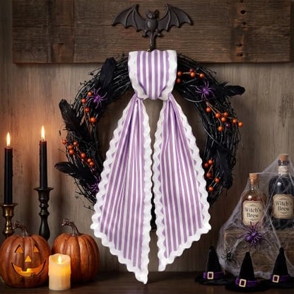 Christmas Wreath Sash Purple White Candy Cane Stripes Scalloped Ribbon