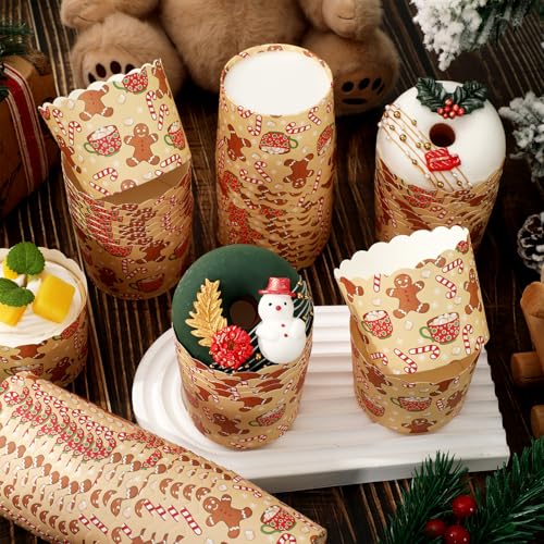 Gingerbread Man Christmas Cupcake Wrappers - 100 Pcs Holiday Baking Cups