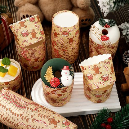 Gingerbread Man Christmas Cupcake Wrappers - 100 Pcs Holiday Baking Cups