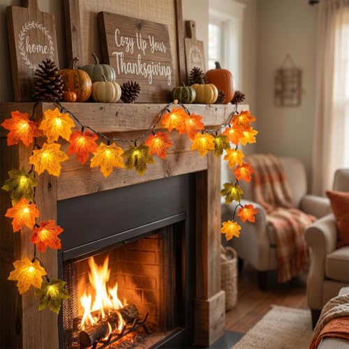 Fall Maple Leaf String Lights 35 LED 13.6 FT Connectable Indoor Decor