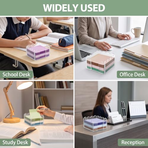 Scalloped Acrylic Sticky Note Holder - Square B, 3x3 Inch Desk Organizer