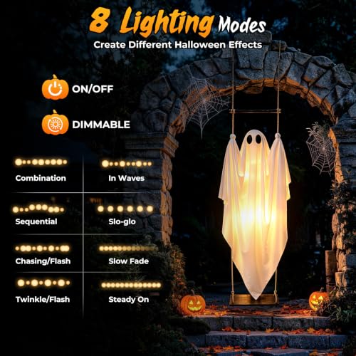 White Halloween Ghost Decorations Outdoor 5FT Swinging Ghosts with Remote & Timer