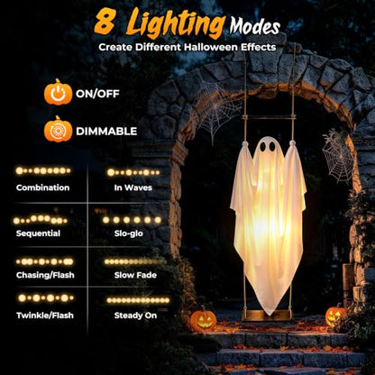 White Halloween Ghost Decorations Outdoor 5FT Swinging Ghosts with Remote & Timer