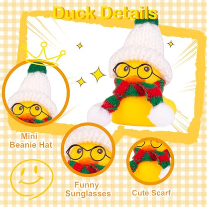 Rubber Duck Car Ornament with Red Hat & Scarf - Christmas Dashboard Decoration