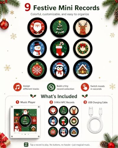 Mini NFC Record Player with Magnetic Discs & Warm LED - Style B