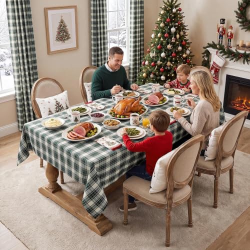 Christmas Plaid Tablecloth Rectangle Green White 60x84 with Variation - Softalker