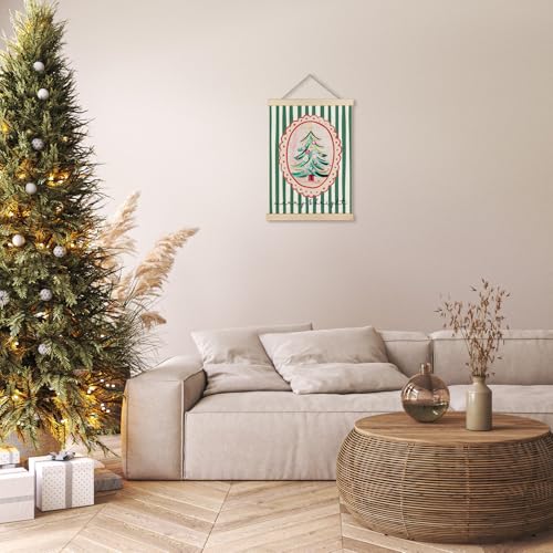 Christmas Wall Art Poster - Vintage Green Tree with Stripes - Two