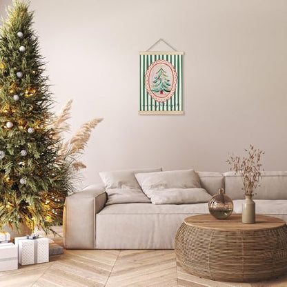 Christmas Wall Art Poster - Vintage Green Tree with Stripes - Two