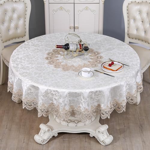 Light Brown 70-Inch Round Lace Tablecloth for Dining & Holiday Events