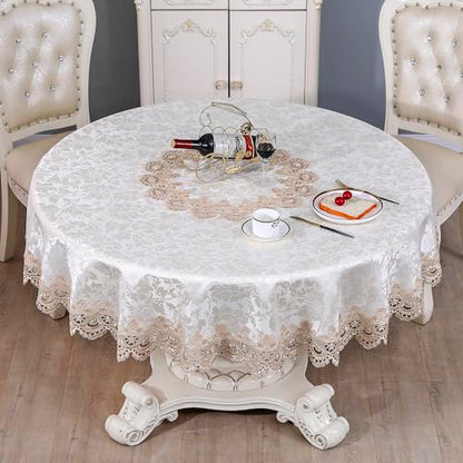 Light Brown 70-Inch Round Lace Tablecloth for Dining & Holiday Events