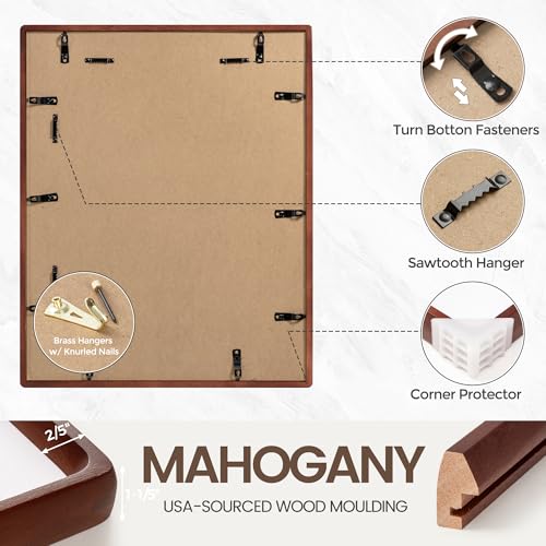 Mahogany Picture Frame Set 12x16 - USA-Sourced Hardwood Wall Photo Frames - Set of 2