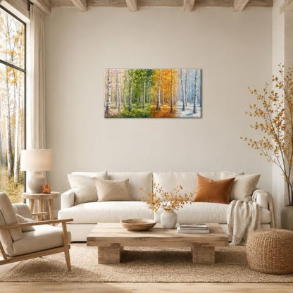 Birch Tree Wall Art - Four Seasons Path Canvas Wall Decor 16x8 - Wrapped
