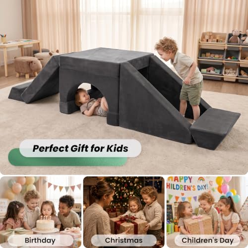 Modular Kids Play Couch Set - Dark Grey, 14.7x32.4x55.1 Inches, 16 Pieces