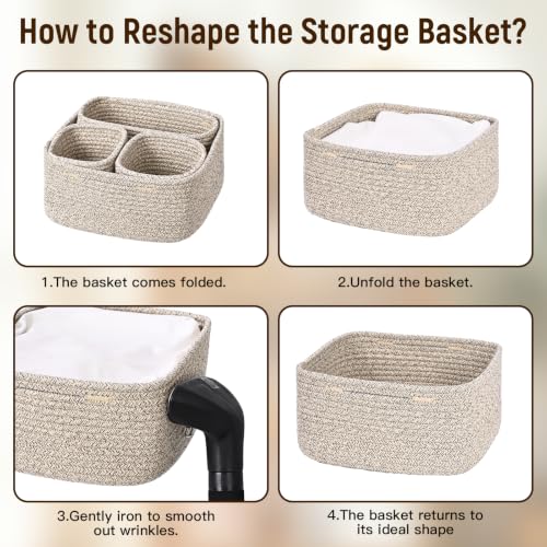 Natural Cotton Rope Storage Baskets Set of 4 Small Home Organization Bin