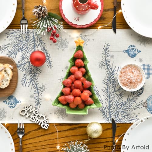 Merry Xmas Pine Tree Table Runner 13x120 Inch Home Party Decor Blue Variation