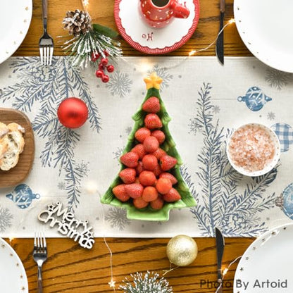 Merry Xmas Pine Tree Table Runner 13x120 Inch Home Party Decor Blue Variation