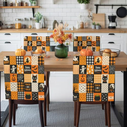 Halloween Chair Cover Set of 4 Boo Spooky Pumpkin Stretch Slipcovers Orange Black