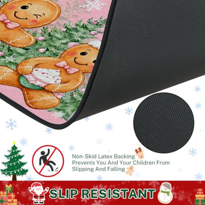 Christmas Gingerbread Kitchen Rugs Set of 2 Non Slip Washable Holiday Mats - Arttown