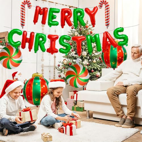 Christmas Balloon Decorations Set - Red, Green, Candy Canes, Party Balloons