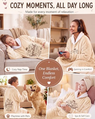 Newwiee Wearable Blanket Hoodie for Women - Beige Gift from Husband