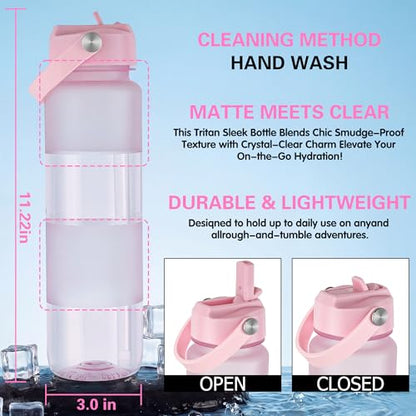 OLDLEY Frosted Clear Water Bottle with Straw 32oz - Pink Variation