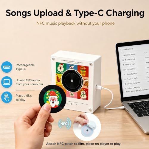 Christmas Refrigerator Magnet with NFC Vinyl Record Player - Retro Holiday Decor