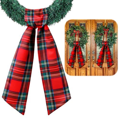 VitalCozy Red Plaid Wreath Sash 2 Pack for Front Door Holiday Decor