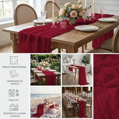 Burgundy Cheesecloth Table Runner 10 Pack - 10ft Sheer Rustic Decor
