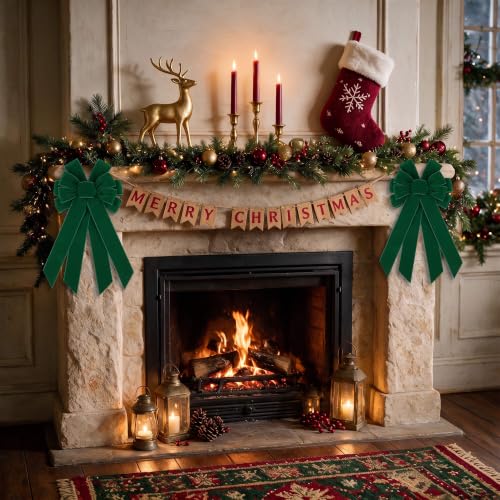 Hunter Green Velvet Christmas Bows for Wreaths & Decor - 2 Pack