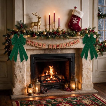 Hunter Green Velvet Christmas Bows for Wreaths & Decor - 2 Pack