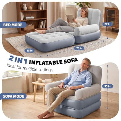 Inflatable Sofa Bed 2-in-1 Single Blow Up Couch with Pillow & Headboard - Space-Saving Design