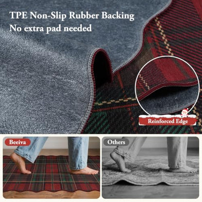 Beeiva Christmas Red Plaid Area Rug 2x3 Entryway Kitchen Decor - Deep Red