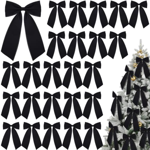 Black Velvet Christmas Bow Set - 24 Large Holiday Tree Decorations (Variation of THIS listing: Black / 24)