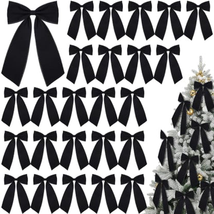 Black Velvet Christmas Bow Set - 24 Large Holiday Tree Decorations (Variation of THIS listing: Black / 24)