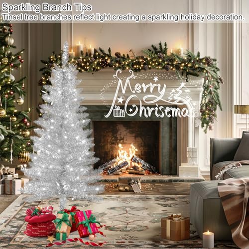 Liguanow 4ft Silver Artificial Christmas Tree with Separate Lights - Small Indoor Xmas Tree for Home & Office Decor