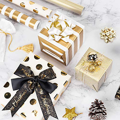 Gold Wrapping Paper Roll - 30 Inch x 120 Inch Gift Wrap for Christmas, Birthday & Holidays - Set of 3 - Elegant Metallic Finish