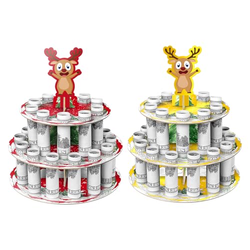 Christmas Money Holder Set - 2 Pack Holiday Gift Table Decorations - Red Snowflakes & Trees