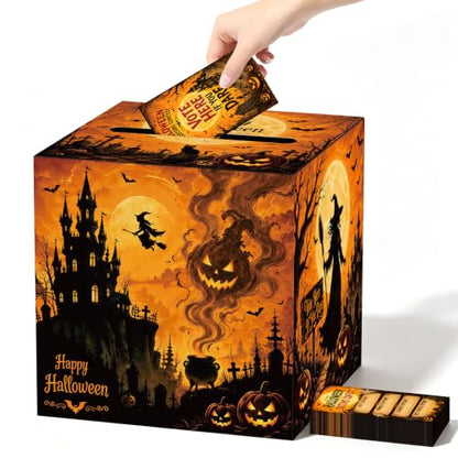 Halloween Costume Contest Ballot Box with 50 Voting Cards - Party Game
