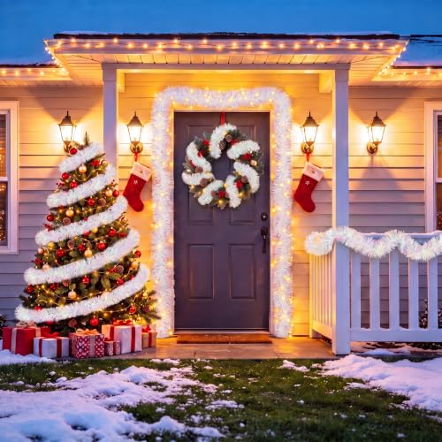 Rainbow White Iridescent Christmas Tinsel Garland 33FT for Holiday Decor