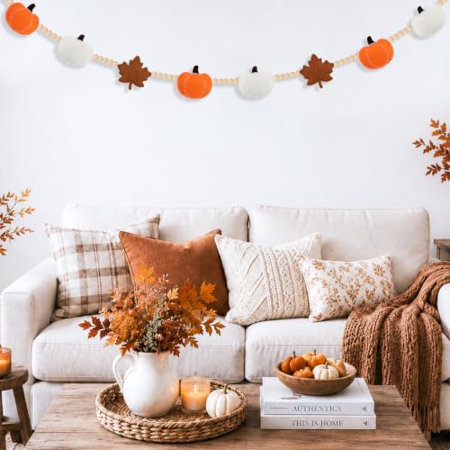 Fall Felt Pumpkin & Maple Leaf Garland - Handmade Autumn Decor 5.9Ft