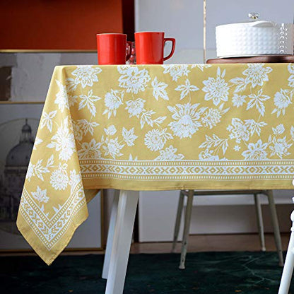ARTABLE Yellow Floral Print Rectangle Tablecloth 52 x 70 Inch Summer Decor