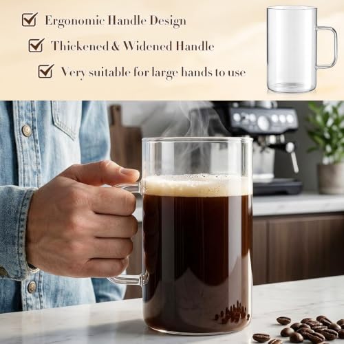 40 oz Large Borosilicate Glass Coffee Mug Set with Handle - 2 Pack
